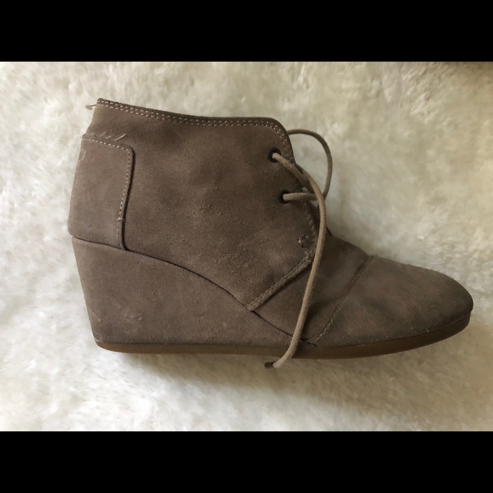 TOMS brown wedge booties